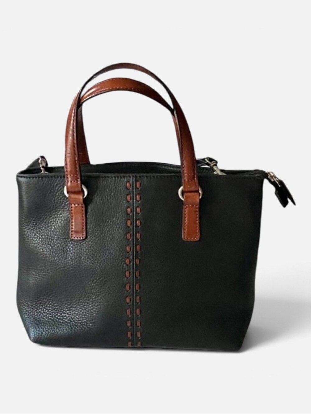 Fossil Black/Brown Mini Pebbled Leather Handbag Purse